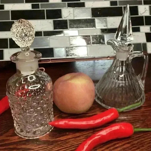 Vintage Heisey Clear Elegant Glass Cruet stopper thumbprint column triangular - Picture 3 of 9